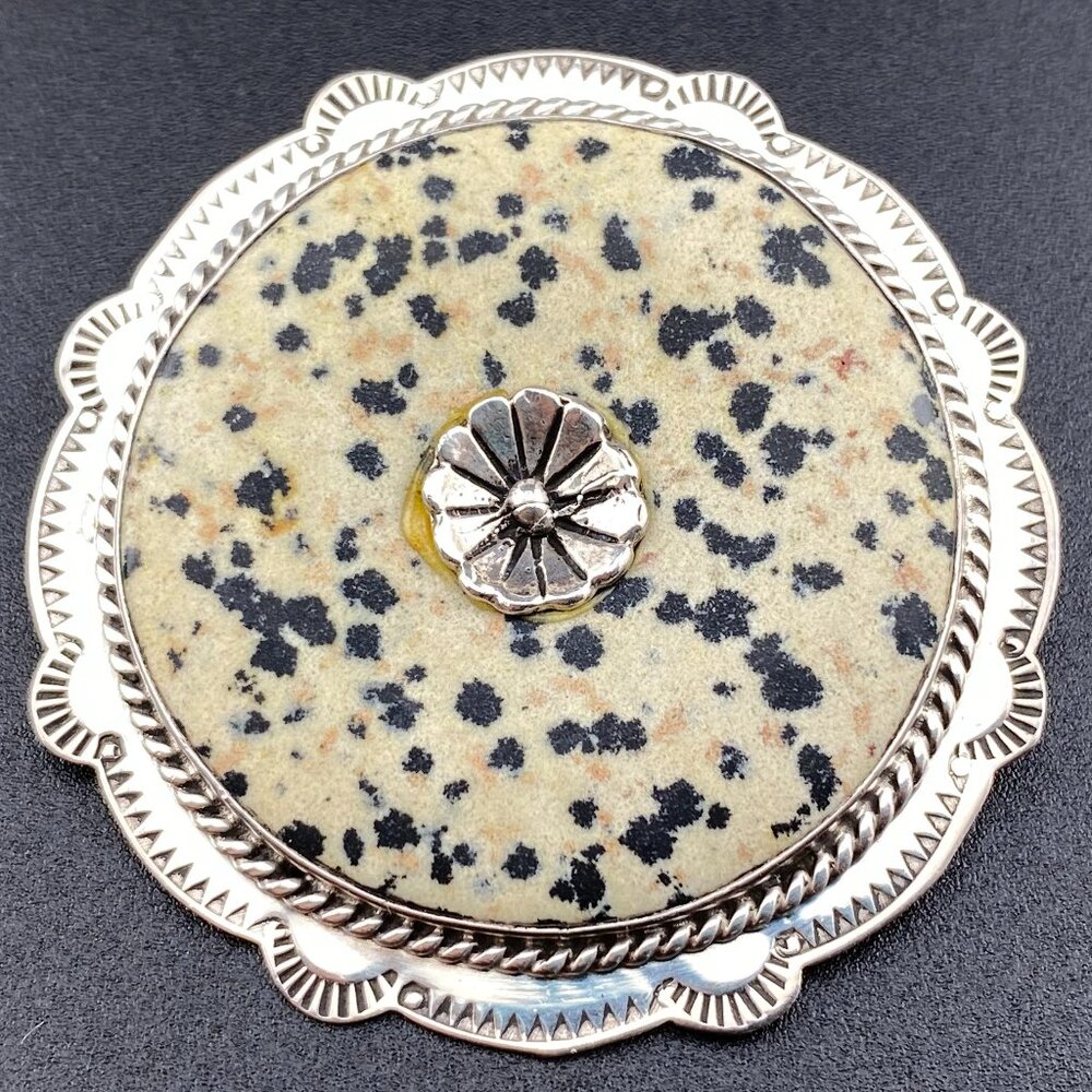 Vtg Joan J Slifka Signed Spotted Jasper Sterling Silver 1.9" Brooch Pin Pendant